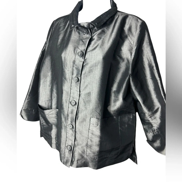 Terra SJ Apparel Jacket Size Large Gray Metallic Wired Collar Art to Wear Pocket - Picture 2 of 9